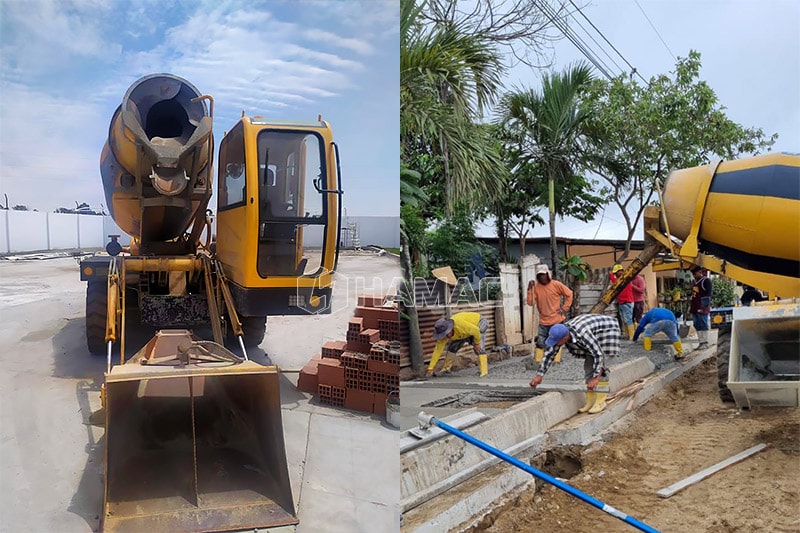 Bétonnières à chargement automatique à châssis monobloc HMC350 travaillant à MACHALA, ÉQUATEUR